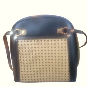 Miztique Daisy Rattan Convertible Cream and Black 2 in 1 Vegan Leather Backpack